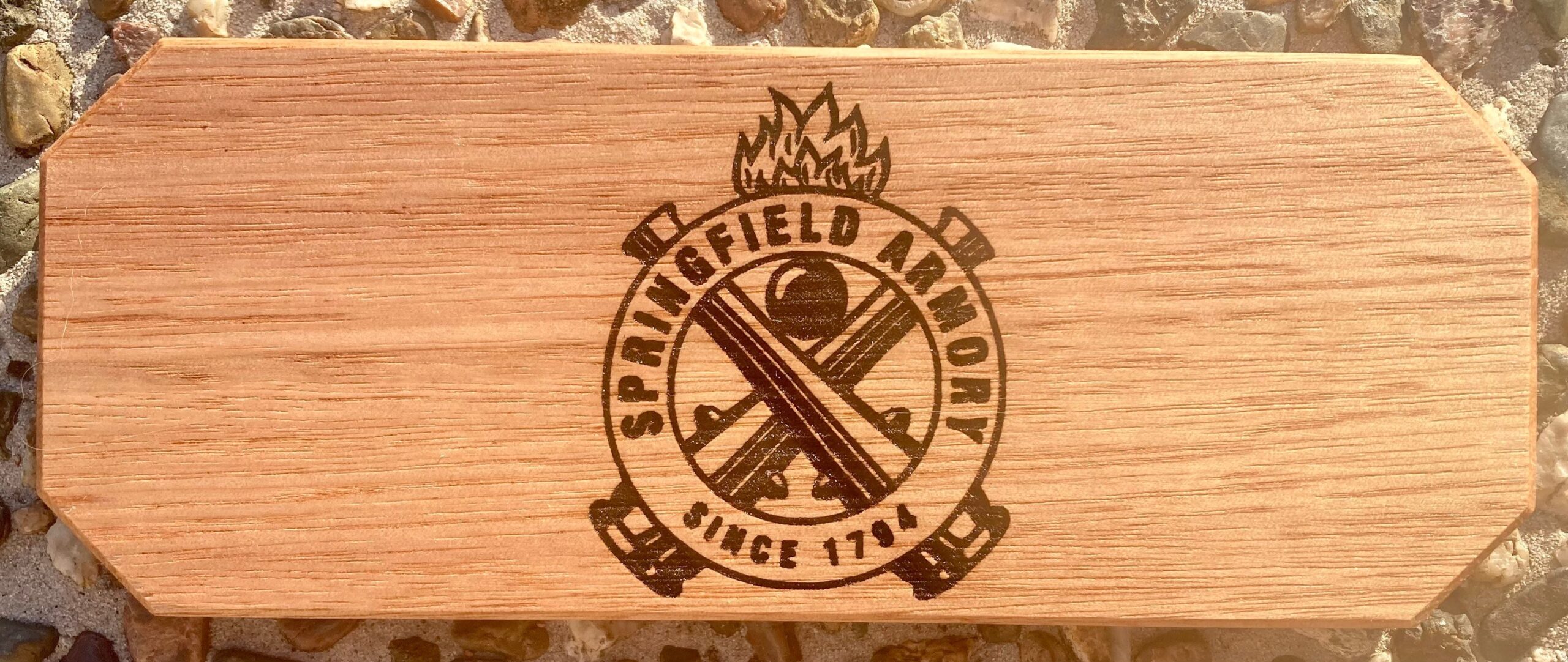 Pistol Display Stand - Laser Engraved Tasmania Oak - Image 6