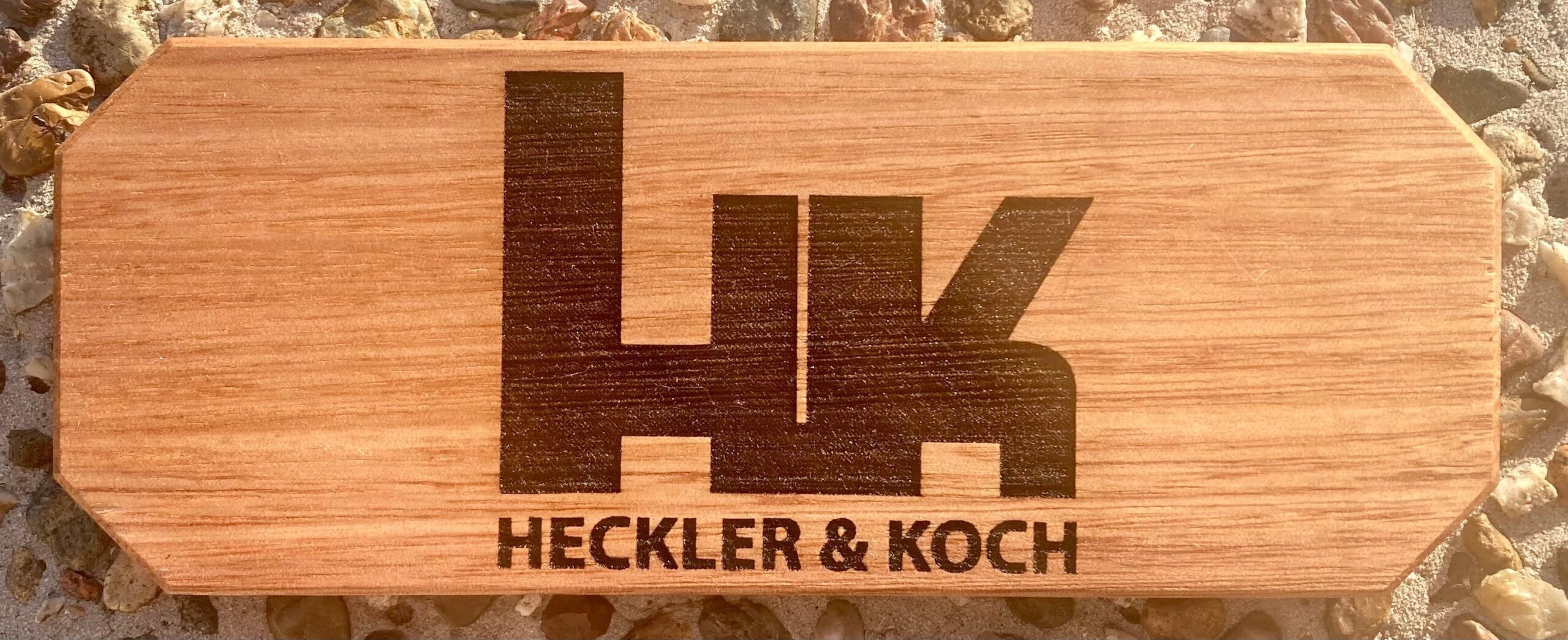 Pistol Display Stand - Laser Engraved Tasmania Oak - Image 3