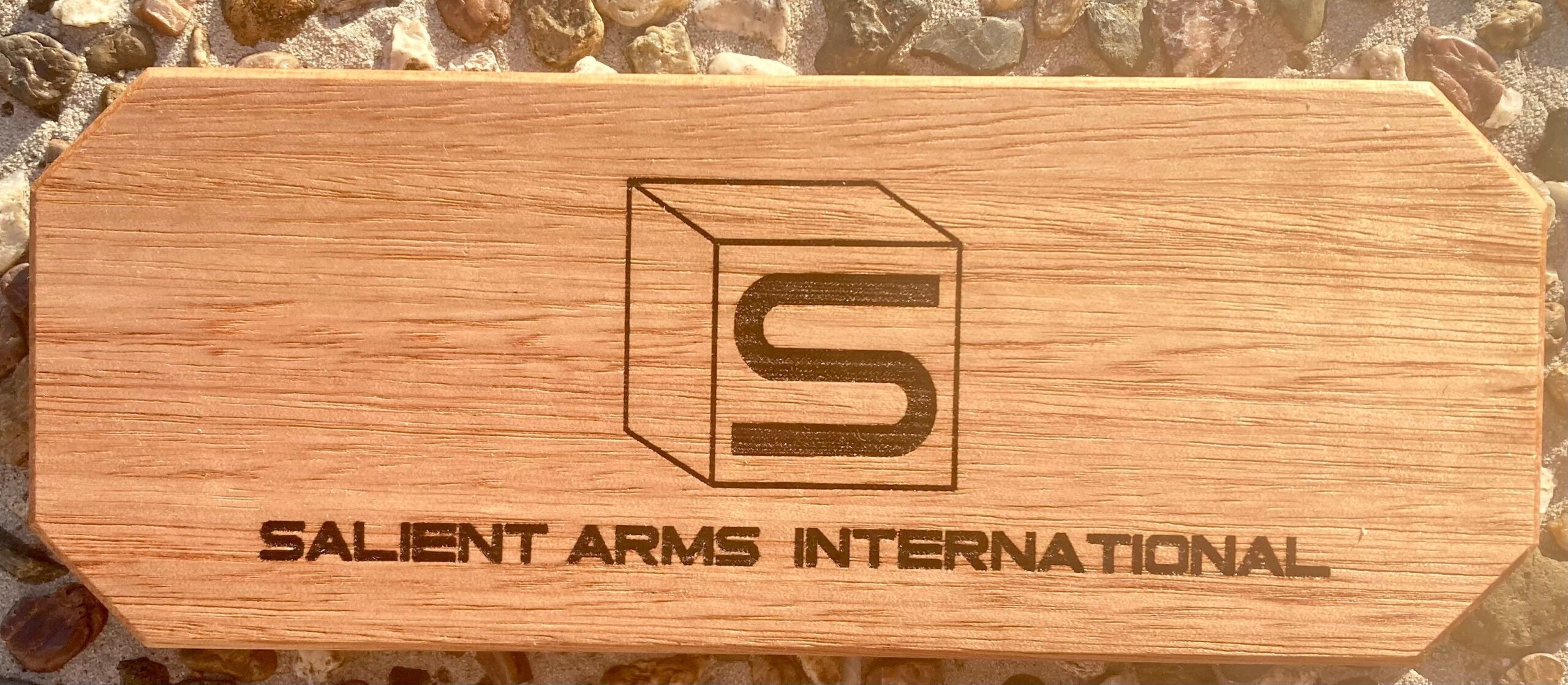 Pistol Display Stand - Laser Engraved Tasmania Oak - Image 5
