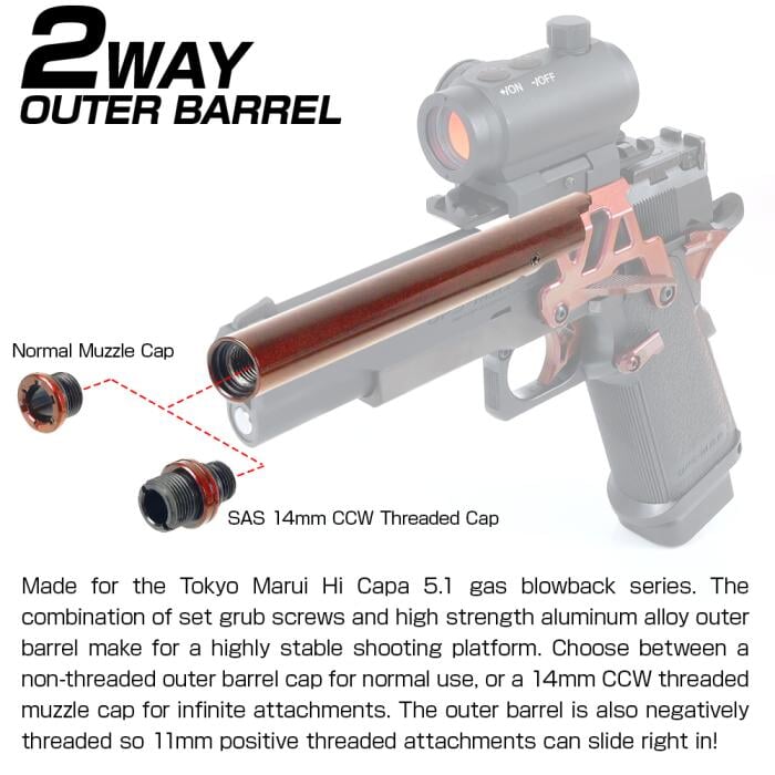 Nine Ball Hi Capa Series - "2 Way Fixed" Non-Recoiling Outer Barrel - ZANSHIN 残心 - Image 2