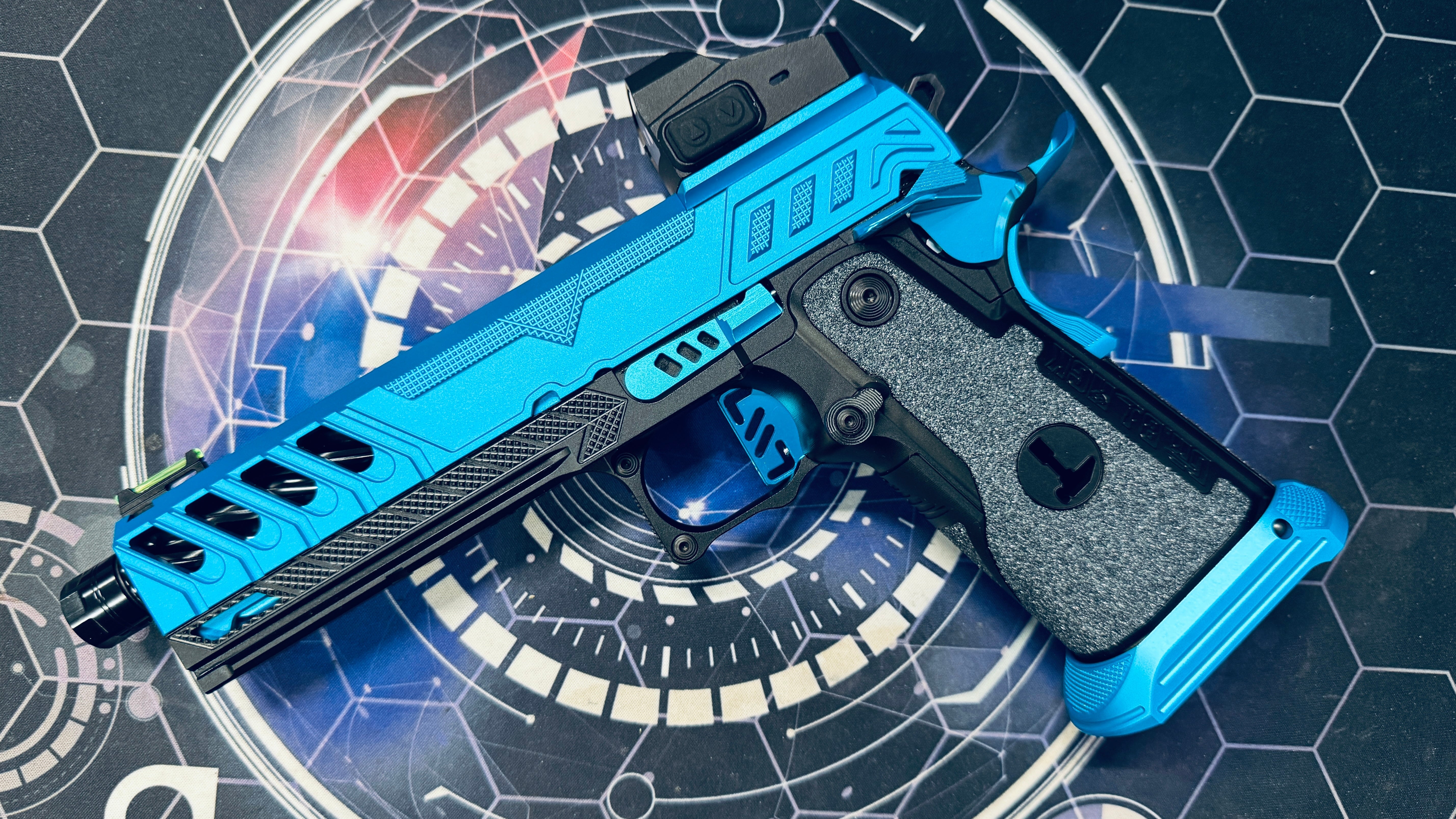 Custom Dr Black Hi-Capa 5.1 GBB Pistol Gel Blaster - Type W MOS Aqua/Black - Image 4