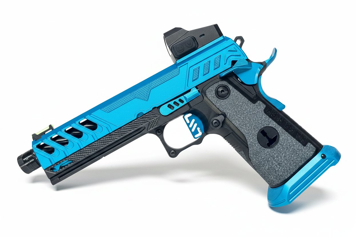 Custom Dr Black Hi-Capa 5.1 GBB Pistol Gel Blaster - Type W MOS Aqua/Black - Image 2