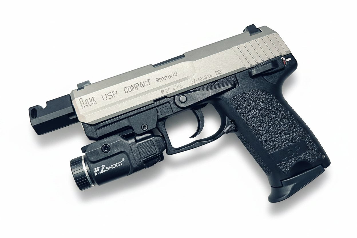 Custom Tokyo Marui / Guarder Stainless Steel USP Compact Gel Blaster - Compensator + Torch - Image 2