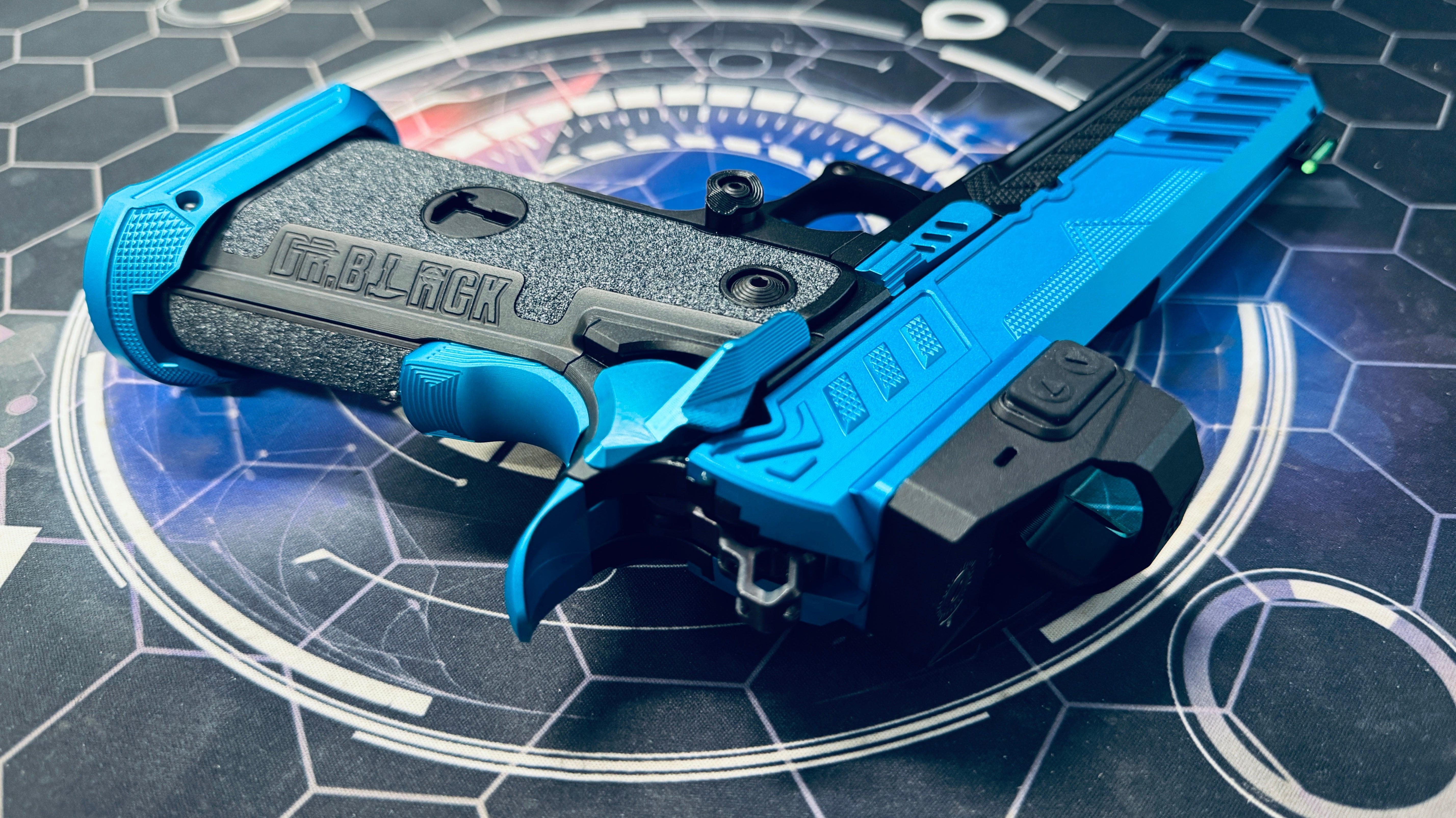 Custom Dr Black Hi-Capa 5.1 GBB Pistol Gel Blaster - Type W MOS Aqua/Black - Image 8