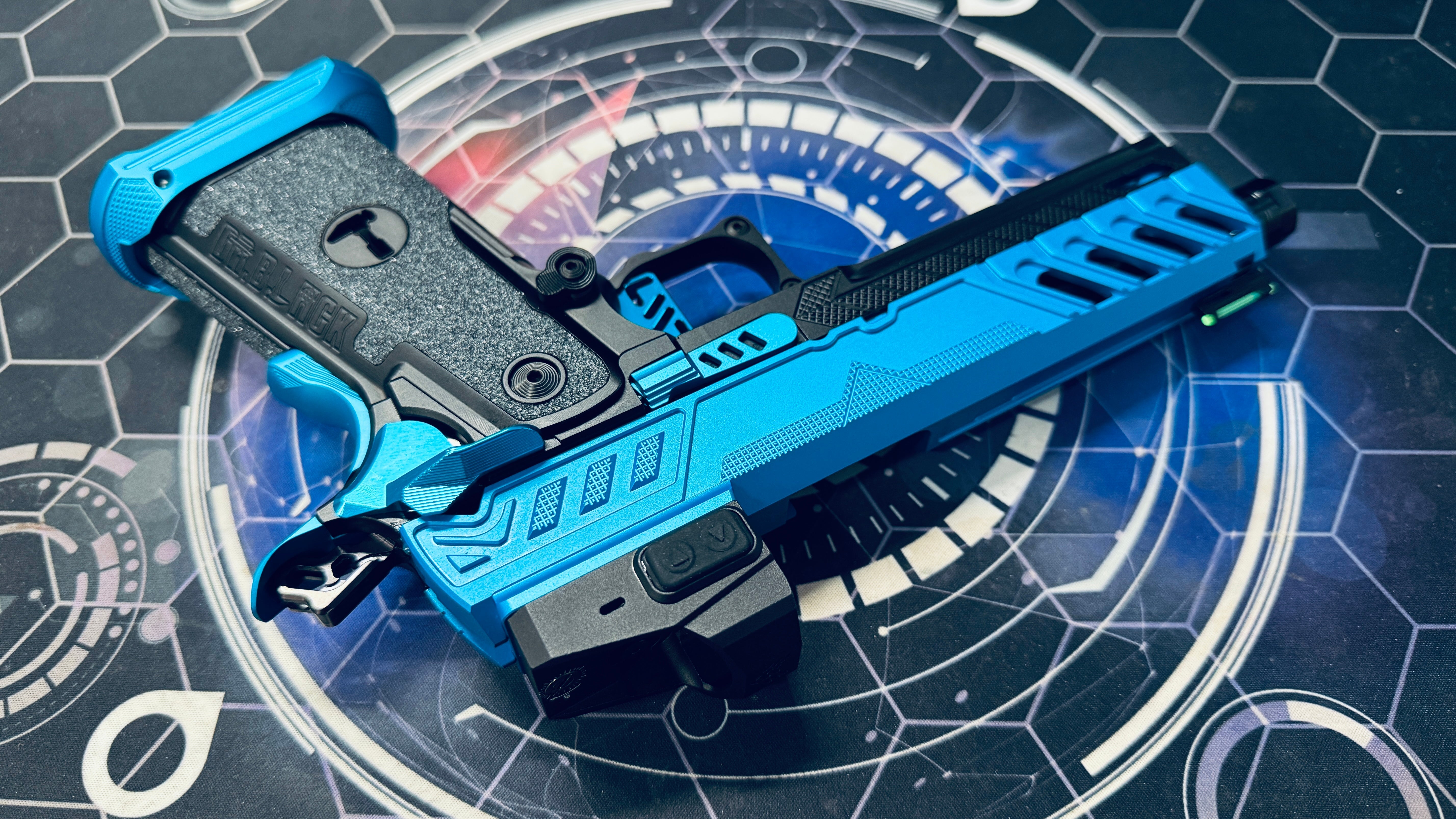 Custom Dr Black Hi-Capa 5.1 GBB Pistol Gel Blaster - Type W MOS Aqua/Black - Image 7