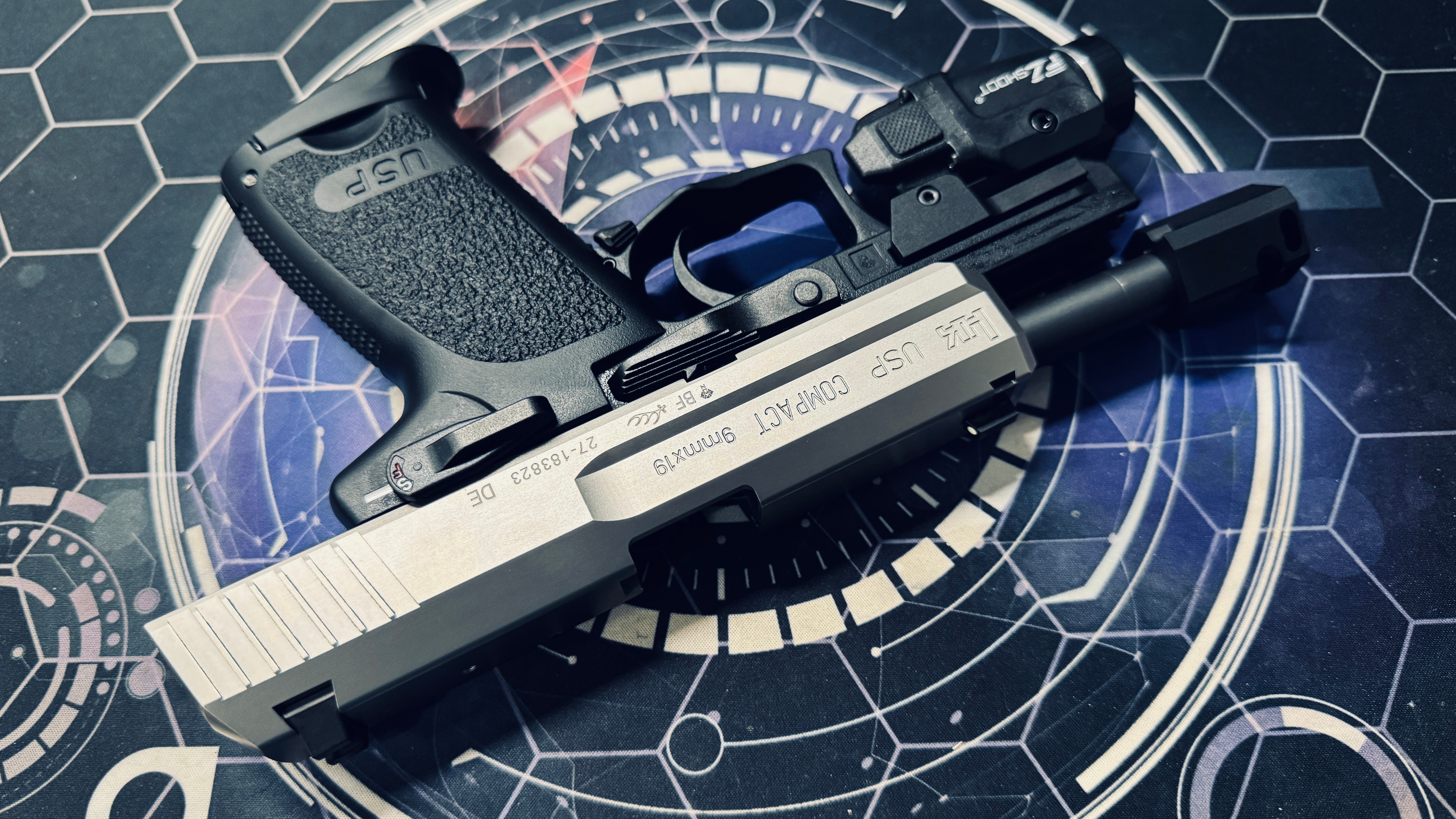 Custom Tokyo Marui / Guarder Stainless Steel USP Compact Gel Blaster - Compensator + Torch - Image 5