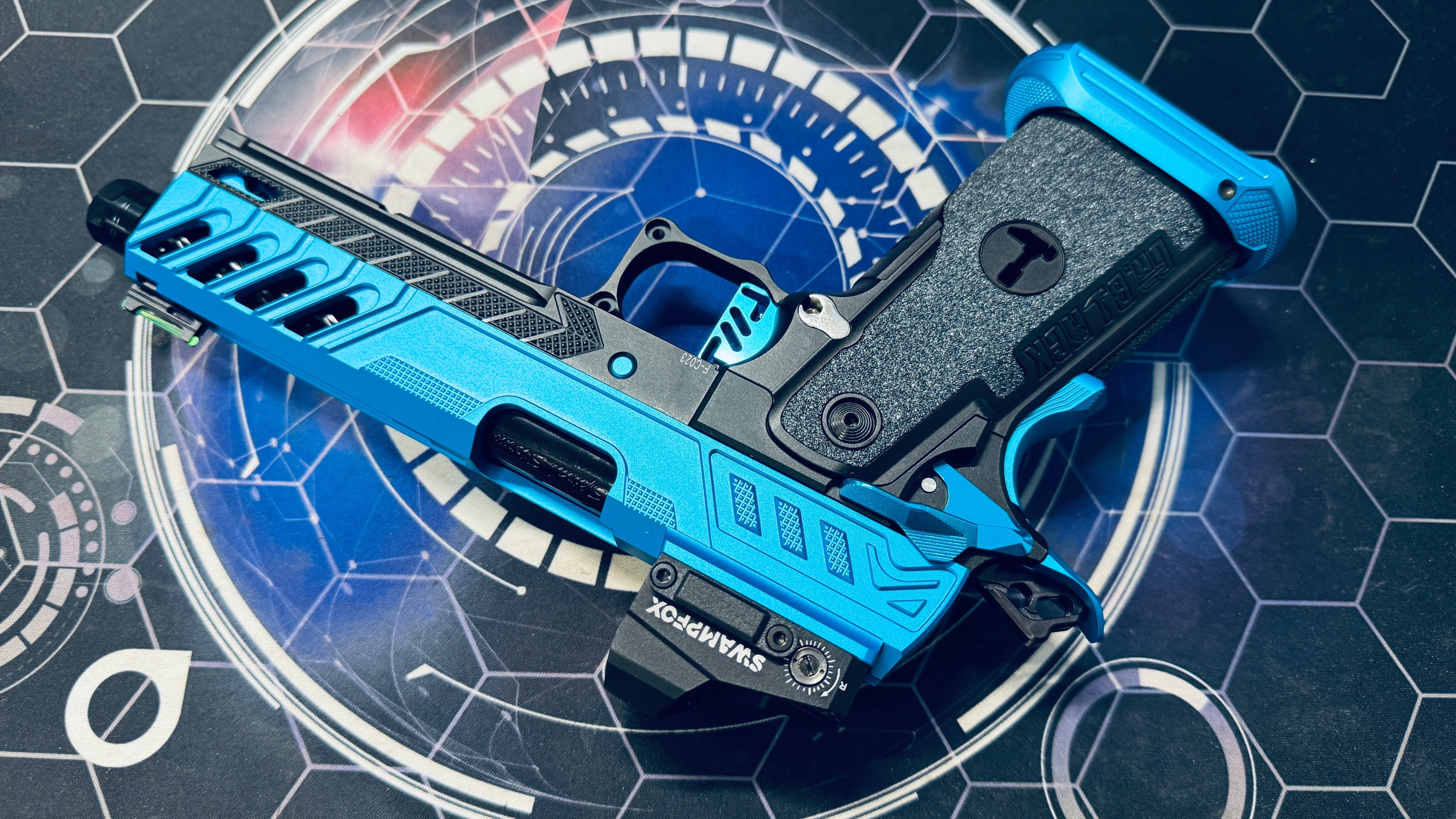 Custom Dr Black Hi-Capa 5.1 GBB Pistol Gel Blaster - Type W MOS Aqua/Black - Image 6