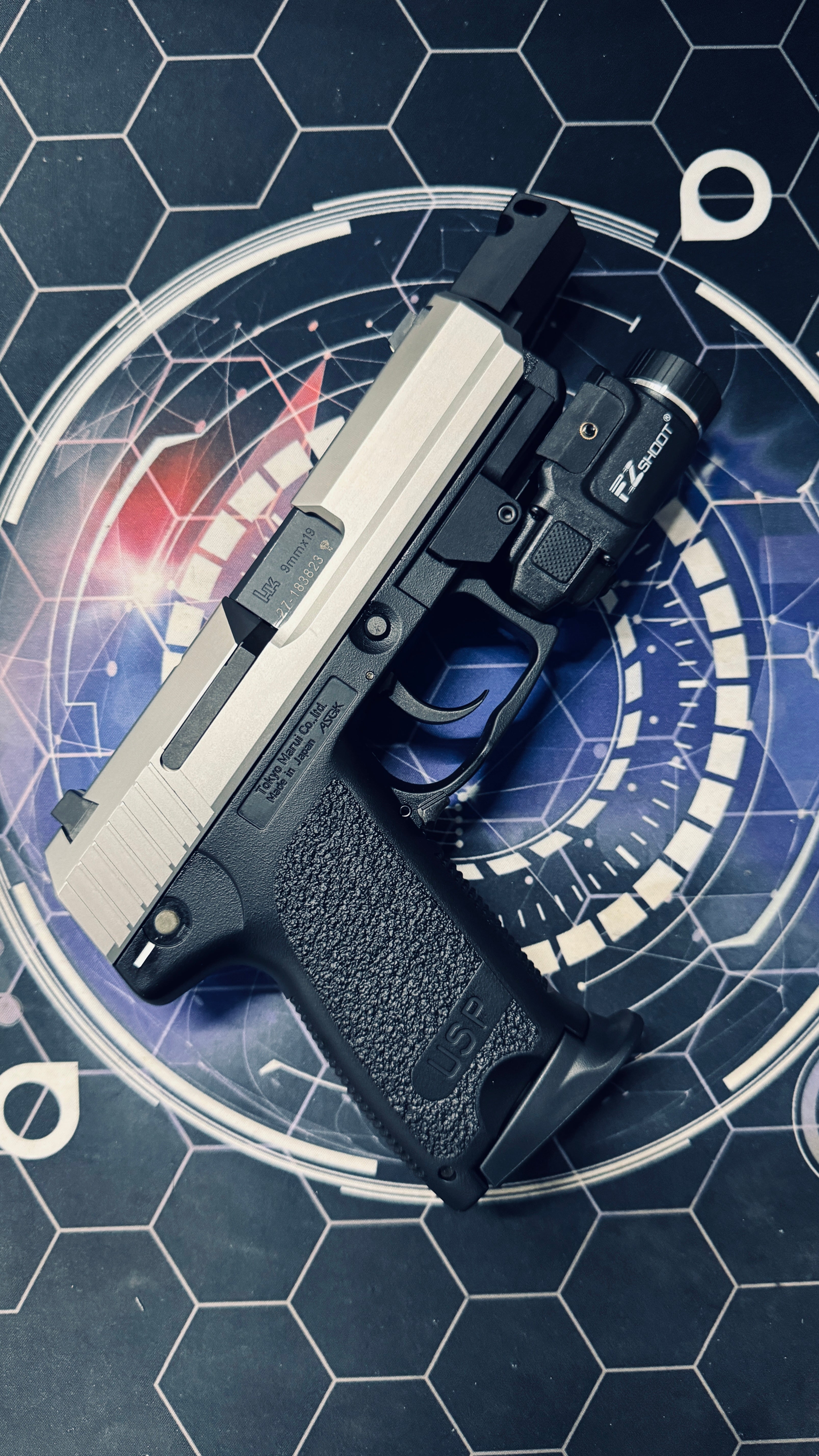Custom Tokyo Marui / Guarder Stainless Steel USP Compact Gel Blaster - Compensator + Torch - Image 8