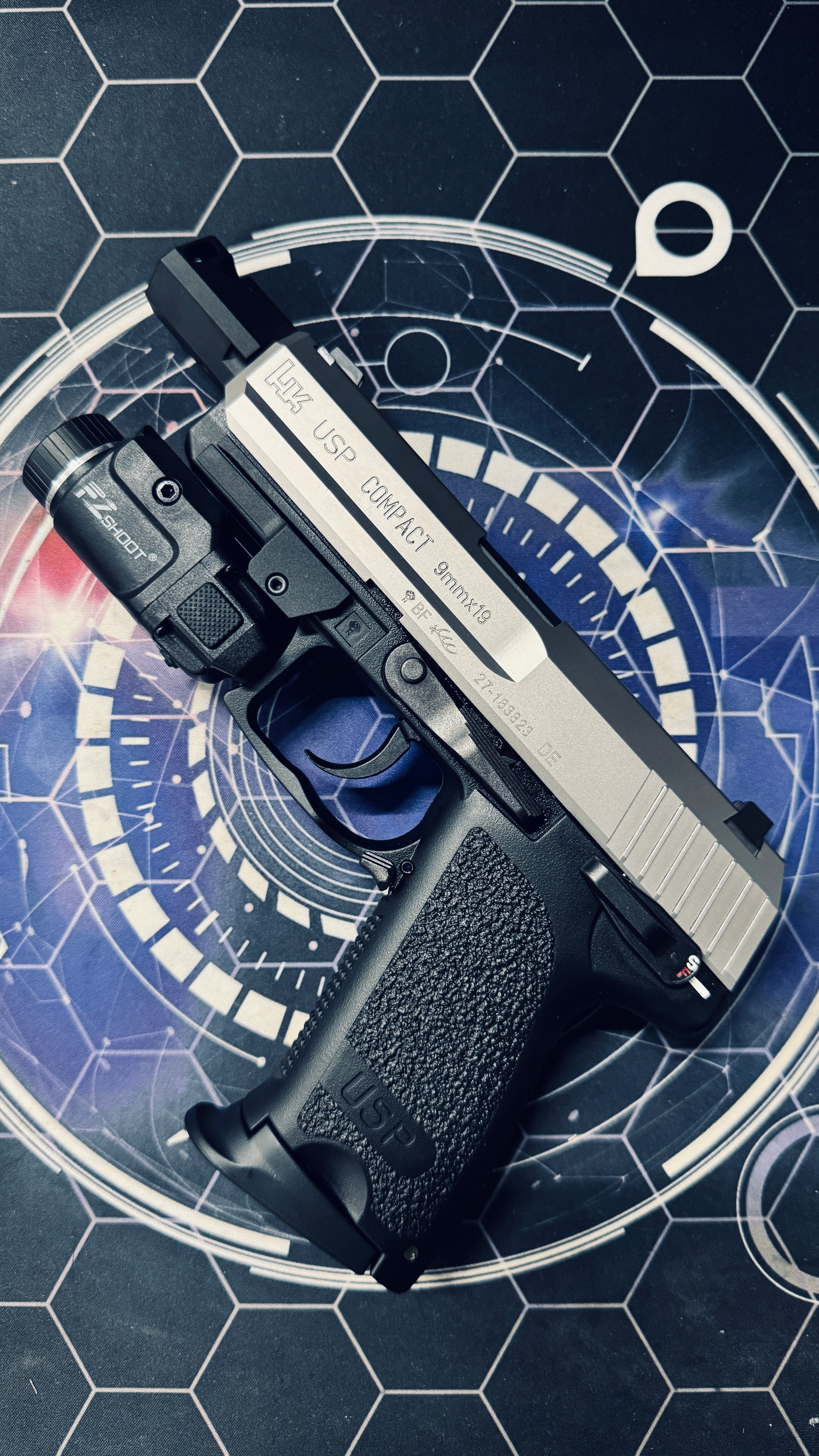 Custom Tokyo Marui / Guarder Stainless Steel USP Compact Gel Blaster - Compensator + Torch - Image 9
