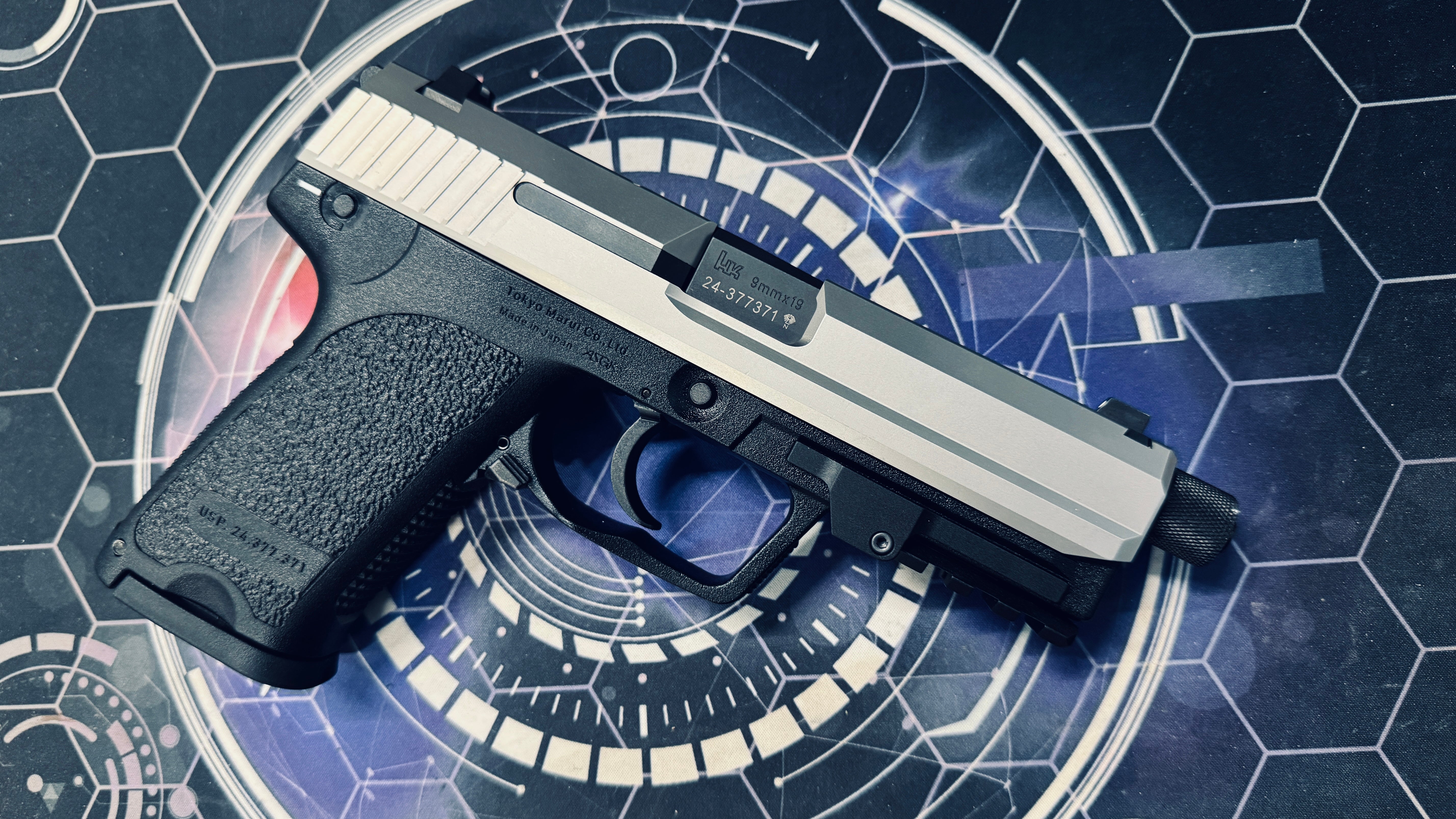 Custom Tokyo Marui / Guarder Stainless Steel USP Gel Blaster w/Threaded Barrel + Rail Adaptor