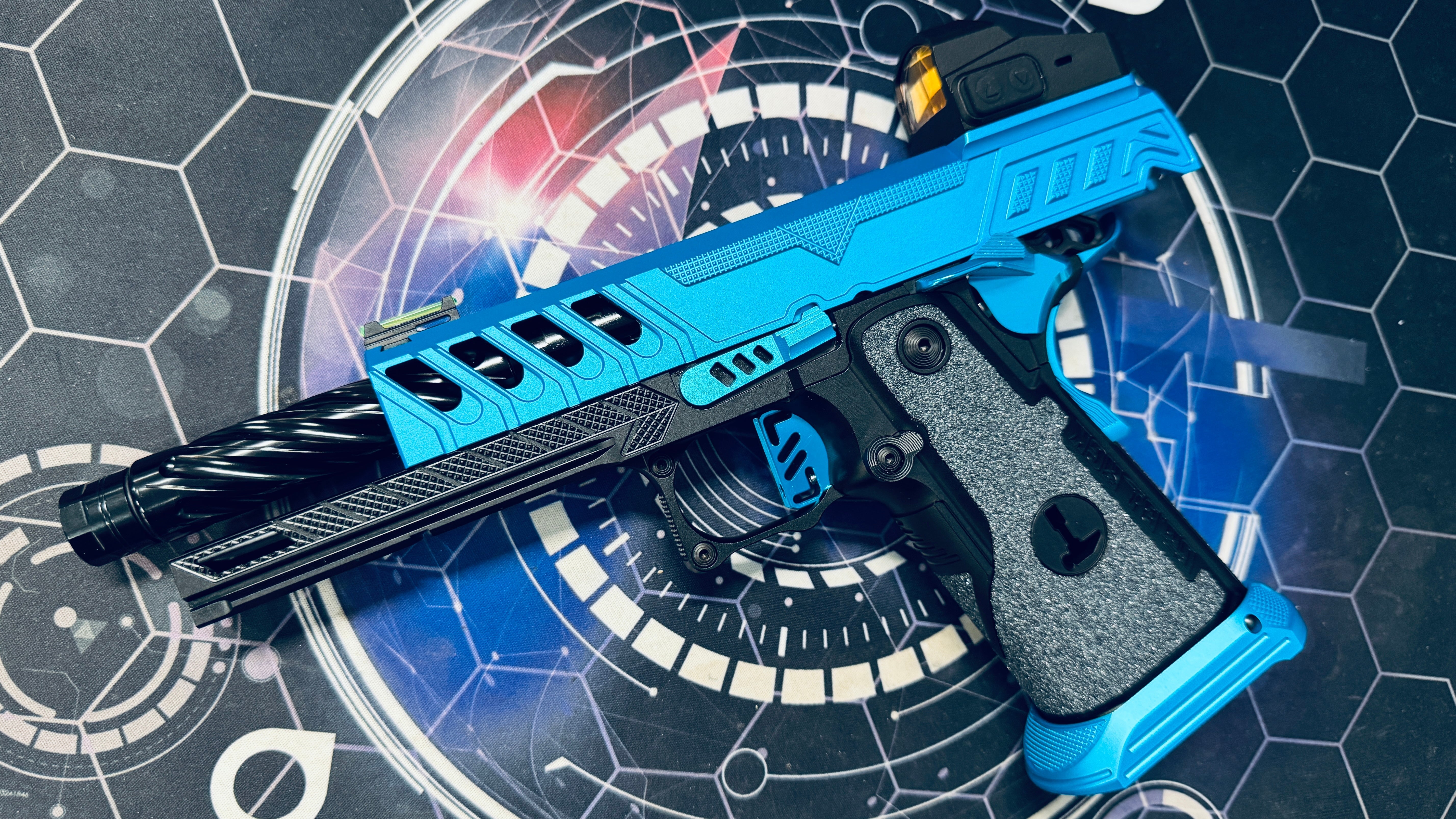 Custom Dr Black Hi-Capa 5.1 GBB Pistol Gel Blaster - Type W MOS Aqua/Black - Image 5