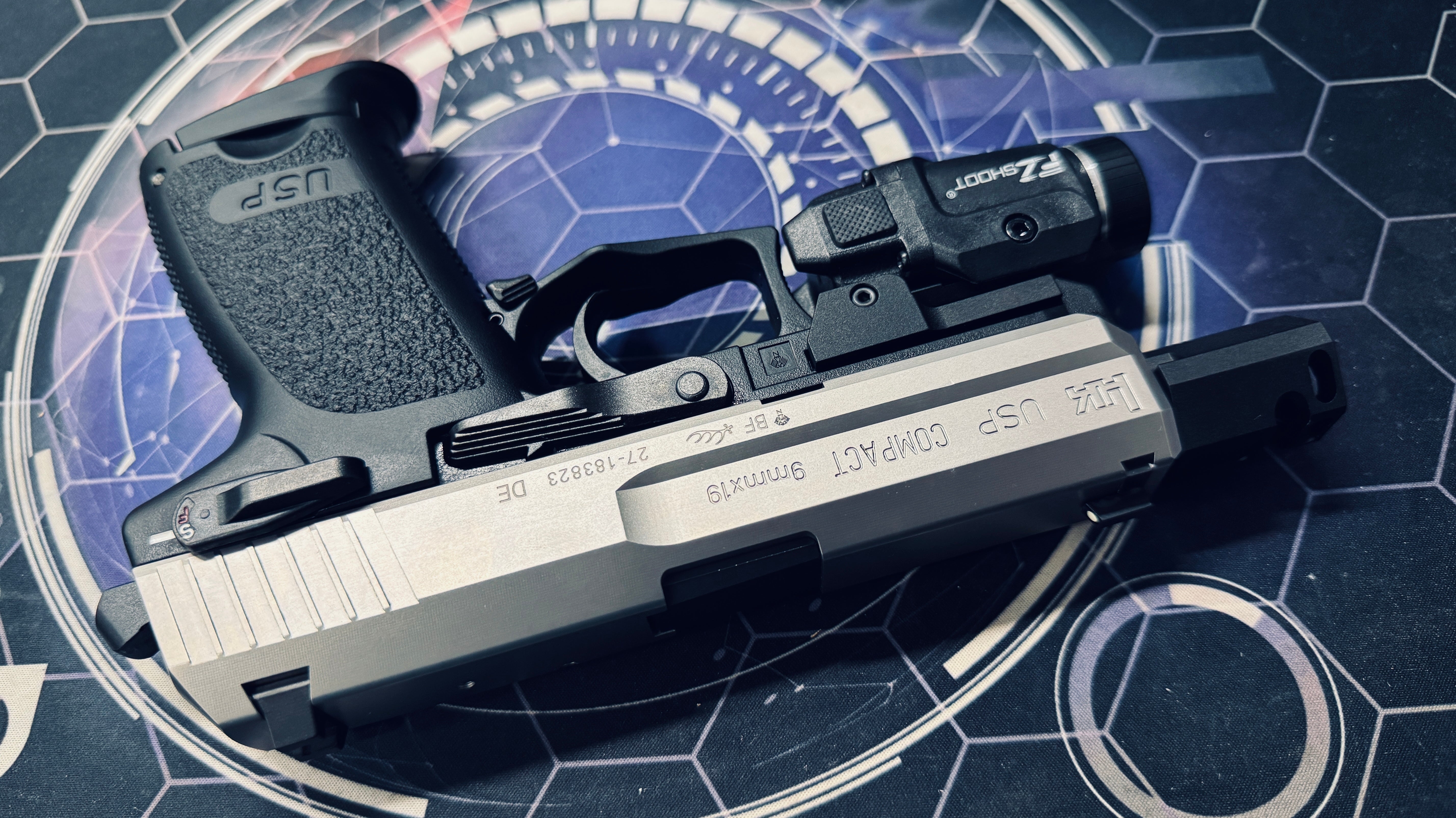 Custom Tokyo Marui / Guarder Stainless Steel USP Compact Gel Blaster - Compensator + Torch - Image 7