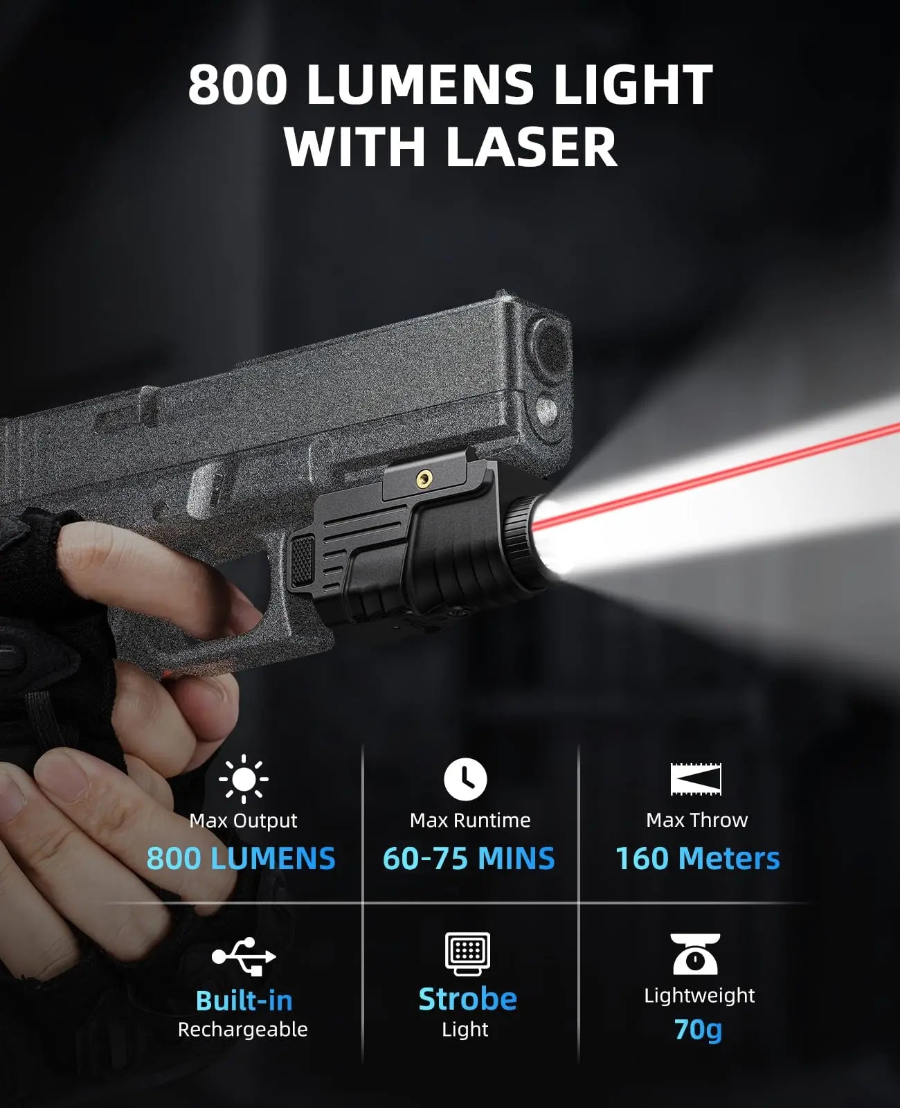 FZ Shoot Weapon Flashlight w/Laser - Black - Image 2